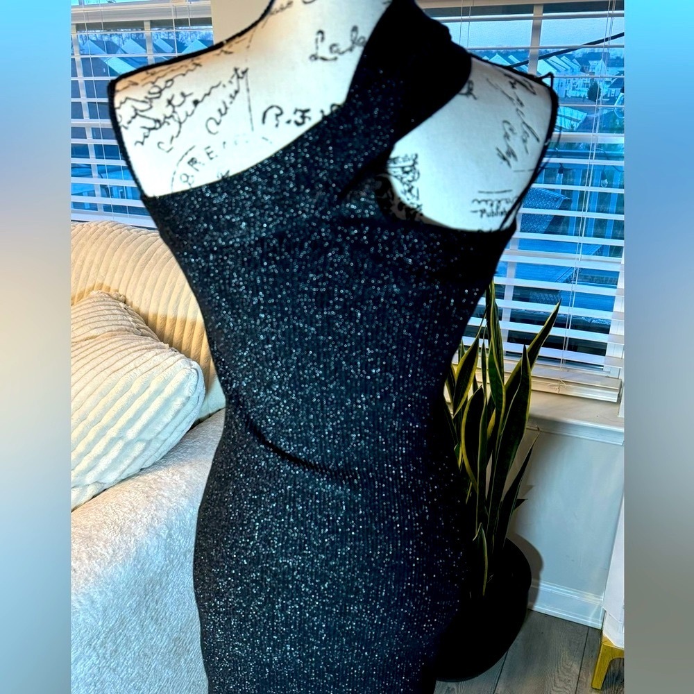Sincerely Jules Dress Womens Small Black Metallic Knit Halter Bodycon